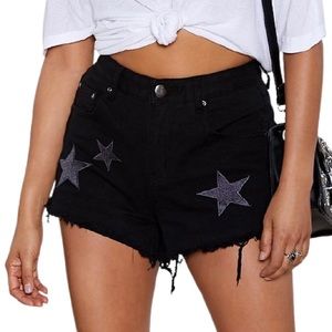 NWT nasty gal star patch black denim shorts